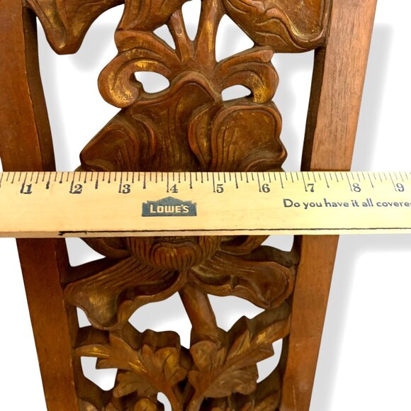 VTG Hand Carved Wood Panel 24 X 8 Decor Wall Art Statue Floral Sculpture Gift - Picture 6 of 8